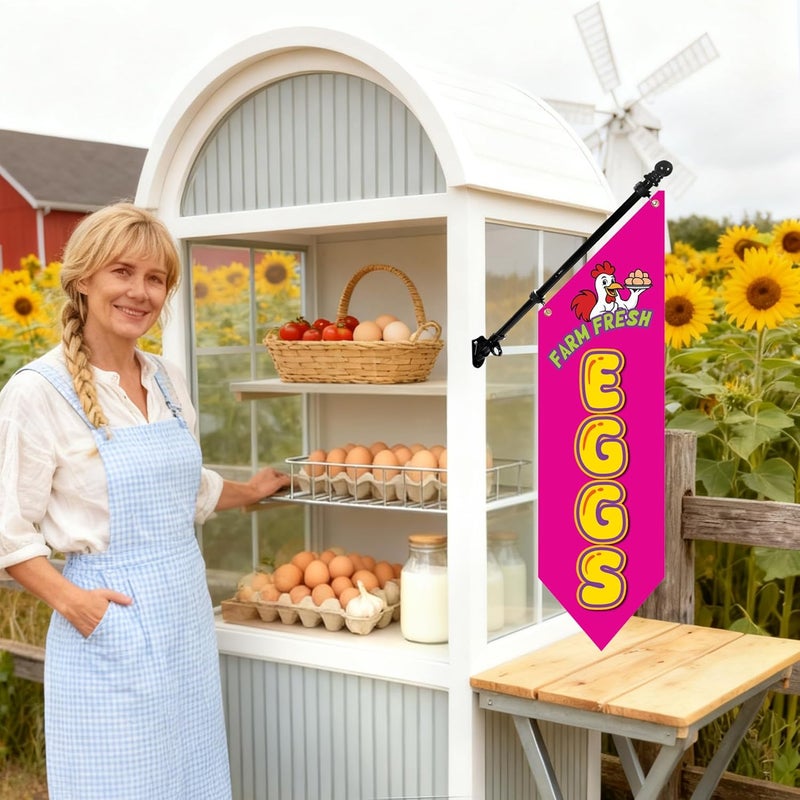 yeload Farm Fresh Eggs Flag with Pole Kit – 42x12inch Double-Sided Heavy-Duty Canvas Flag, Outdoor Rustic Farm Stand or Market Stall Sign, Weatherproof Hanging Advertising Display (Hot Pink) - Image 5